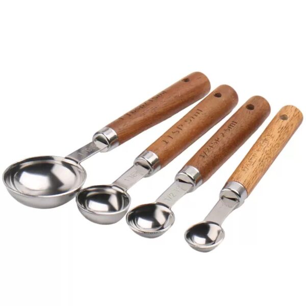 Stainless Steel Measuring Cup Set Scales Engraved Wooden Handle Measuring Jugs Coffee Scoop Spoon Baking Tools - Image 2