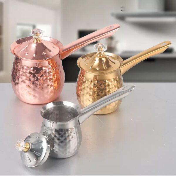 Stainless steel milk cup gold milk kettle with handle and lid - Image 3