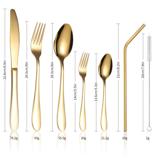 Stainless Steel Tableware Set 42pcs Household Product Knife, Fork, Spoon and Straw Cutlery Set Gift Box - Image 5