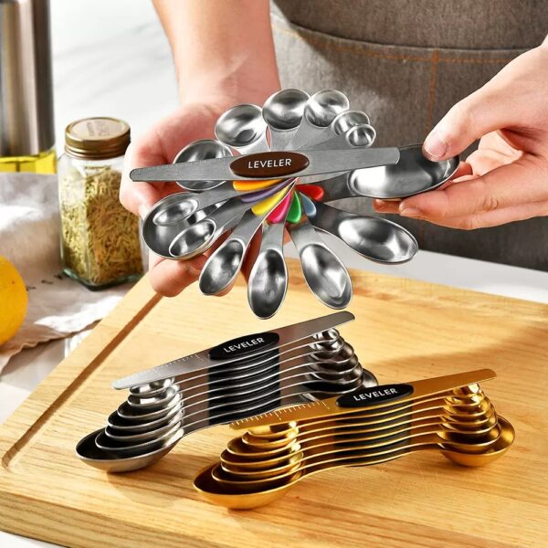 7/8pcs Kitchen Gadget Stainless Steel Double Ends Adjustable Magnetic Tablespoon Coffee Measuring Spoon Set - Image 2