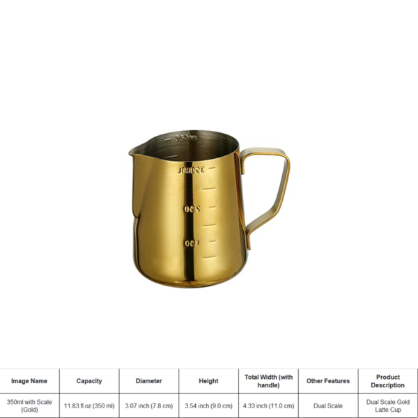 350/500/900ml with Scale Gold Stainless Steel Coffee Latte Art Cup Milk Froth Pointed Fancy Embossed Can Professional Artifact - Image 7