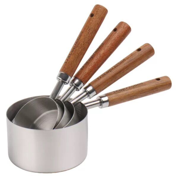 Stainless Steel Measuring Cup Set Scales Engraved Wooden Handle Measuring Jugs Coffee Scoop Spoon Baking Tools - Image 5